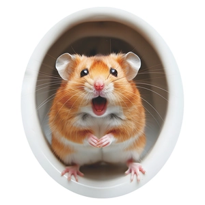 Cute hamster inside a white circular ceramic tunnel hideout on a clean white background