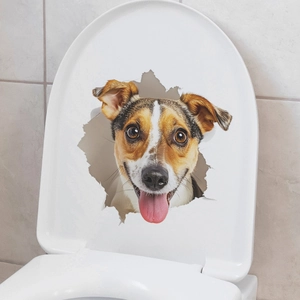 3D Jack Russell Terrier wall sticker with hole effect for bathroom toilet decoration