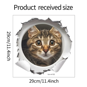 Detail view of 3D cracked wall cat sticker featuring a realistic ginger tabby cat pattern