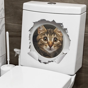 Detailed 3D cat wall sticker showing a realistic tabby cat peeking from a broken hole
