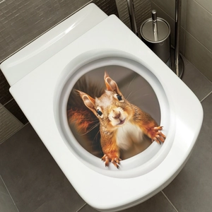 3D squirrel toilet lid sticker with realistic brown squirrel creative bathroom wall decor