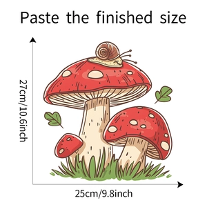 Finished size of colorful mushroom and snail wall sticker measuring 27cm by 25cm