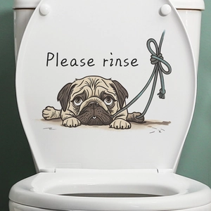 Funny pug dog toilet lid sticker with Please Rinse text waterproof PVC wall decal