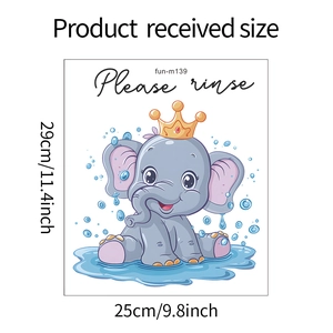 Adesivo murale elefante dei cartoni animati con corona d'oro e gocce d'acqua 25x29 cm