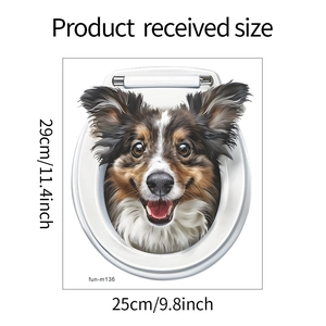 Detail showing the received dimensions of the 3D cute dog toilet sticker, 29cm by 25cm