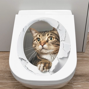 3D realistic tabby cat wall sticker with waterproof PVC material for toilet lid decoration
