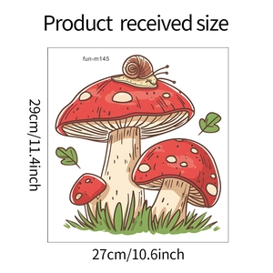 Detail showing dimensions of colorful mushroom snail toilet stickers for wall decoration