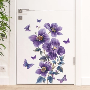 Stickers muraux élégants pavot violet et papillon pour la décoration intérieure