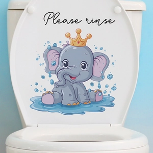Adesivo per toilette con elefante dei cartoni animati e corona impermeabile decorativa