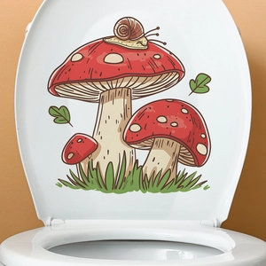 Cartoon Mushroom And Snail Toilet Sticker PVC Waterproof Self Adhesive Bathroom Decal For Toilet Lid Decoration Home Decor