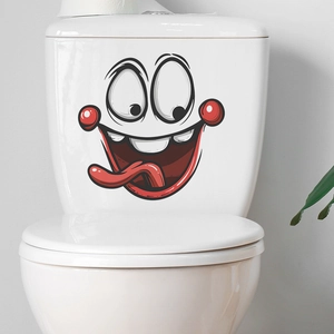 Autocollant drôle pour couvercle de toilettes avec motif de visage de dessin animé