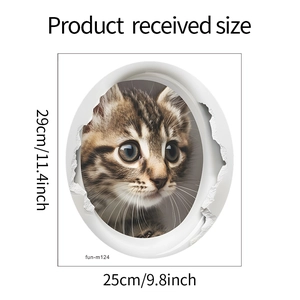 Detail showing 3D cat wall sticker with dimensions 29x25cm for bathroom decor