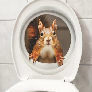 3D squirrel toilet lid sticker decoration with realistic brown animal pattern for bathroom