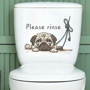 Funny Cartoon Pug Dog Toilet Sticker Please Rinse English Slogan PVC Waterproof Wall Decal Bathroom Decor Creative Poster