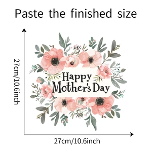 Détail de l'autocollant mural Fête des Mères avec fleurs roses et dimensions de 27 cm