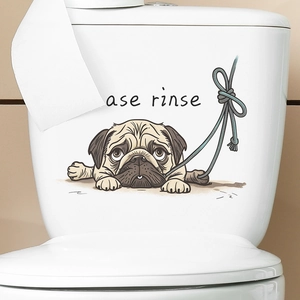 Funny Pug dog bathroom toilet sticker with Please Rinse slogan for home decor