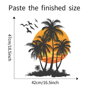 Size specifications for tropical palm tree sunset wall sticker showing 47cm height
