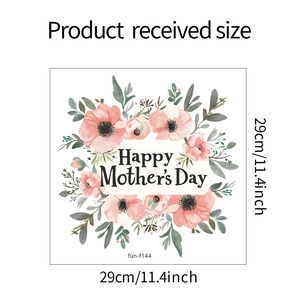 Dimensions détaillées du sticker mural Happy Mother's Day avec fleurs roses, 29x29 cm
