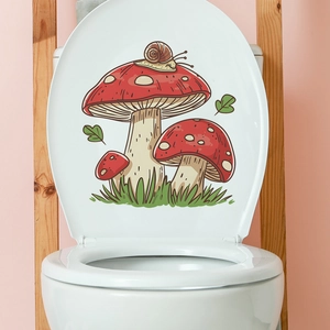Cartoon snail on red mushroom waterproof self-adhesive toilet lid decorative wall sticker