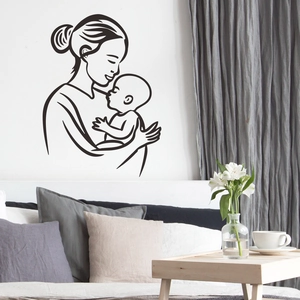 Sticker mural dessin de mère et bébé pour décoration murale chambre minimaliste