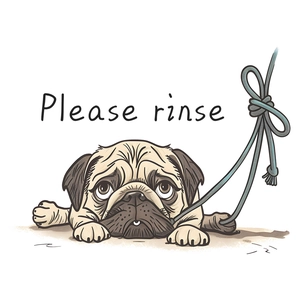 Cute pug dog sticker with Please Rinse slogan for bathroom and toilet wall decoration