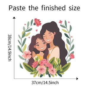 Détail du sticker mural mère et enfant indiquant la taille finale de 37cm x 38cm