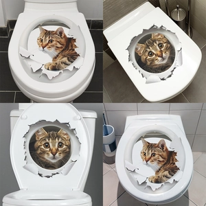 Realistic 3D Cat Toilet Sticker Waterproof PVC Removable Wall Decal For Bathroom Home Decor Peeking Animal Pattern Sticker