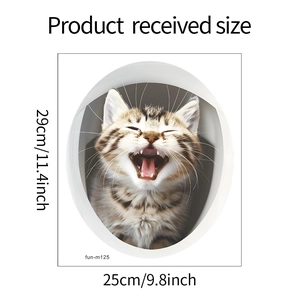 Detail showing dimensions and 3D kitten pattern sticker for bathroom decor