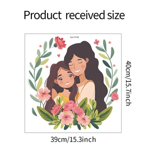 Détail du sticker mural dessin animé mère et fille avec dimensions de 39x40cm