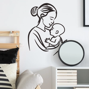 Sticker mural ligne artistique mère et bébé pour décoration de chambre et de nurserie