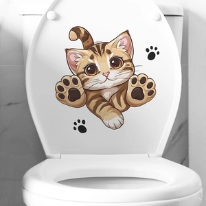 Simpatico Adesivo per Coperchio del Gabinetto a Forma di Gatto Animato Autoadesivo Impermeabile PVC per Decorazione Bagno Casa