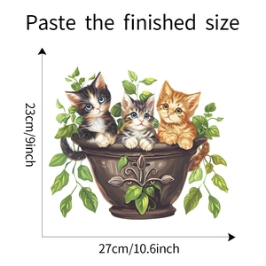 Cartoon cats in a vintage planter wall sticker showing finished size 27x23 cm