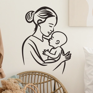 Sticker Mural Minimaliste Mère Et Bébé Dessin Au Trait PVC Autocollant Décoration Maison Pour Chambre Bébé Fête Des Mères