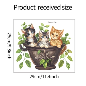 Detailed size chart showing 29x25cm dimensions for cute cat and plant wall stickers