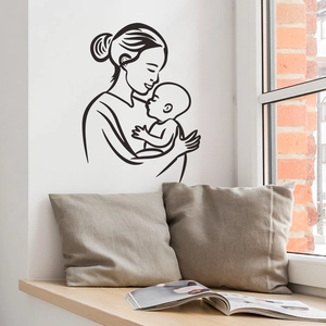 Sticker mural silhouette mère et bébé minimaliste pour décoration de chambre chaleureuse