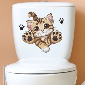 Adesivo decorativo gatto cartone animato carino e impronte per bagno e serbatoio del WC