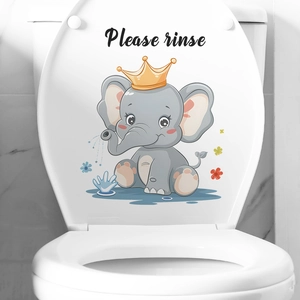 Adesivo per sedile WC con elefante cartone animato e testo Please Rinse per arredamento bagno