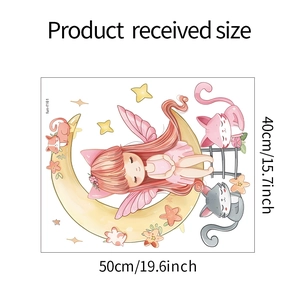 Detail der 50x40cm Cartoon-Wandsticker mit Mondfee, Maßen und Layout aus PVC-Material