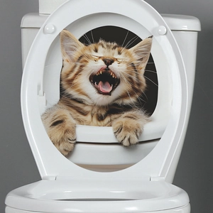 3D realistic laughing cat toilet seat lid sticker for bathroom wall decoration