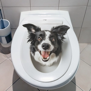 3D waterproof PVC toilet sticker featuring a cute border collie dog peeping out effect