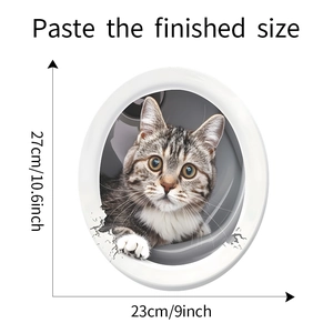 Close-up of 3D cute striped cat wall sticker with detailed size 27x23cm for decor
