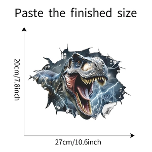 3D dinosaur wall sticker showing finished size dimensions for bathroom decoration