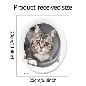 3D realistic tabby cat toilet wall sticker made of PVC, 29x25cm size detail view