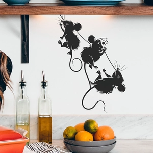 Stickers muraux silhouettes de souris de cuisine avec fromage et cordelette