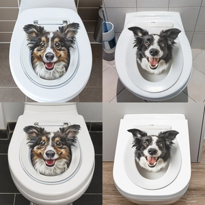 3D Cute Dog Toilet Seat Lid Stickers Creative PVC Waterproof Bathroom Wall Decals Animal Puppy Pattern Home Decor Ornament