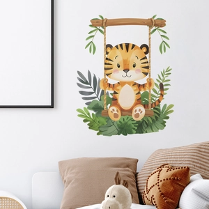 Cartoon tiger on swing wall decal for kids nursery room decor and wall art