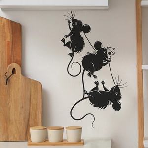 Stickers muraux souris noires pour cuisine avec design de souris grimpantes et fromage