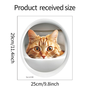 Detailed dimension guide for 3D orange cat wall sticker measuring 25cm x 29cm
