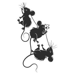 Trois autocollants muraux silhouettes de souris noires avec du fromage pour cuisine