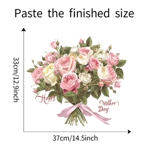 Detail view of Mother's Day wall sticker with pink roses and 37x33cm size dimensions